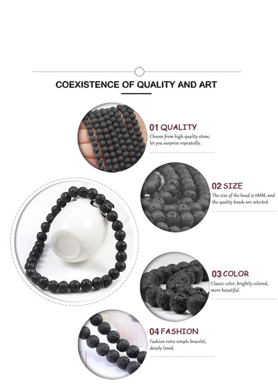 Natural Stone Bead Bracelet with Volcanic Lava - Smarsty