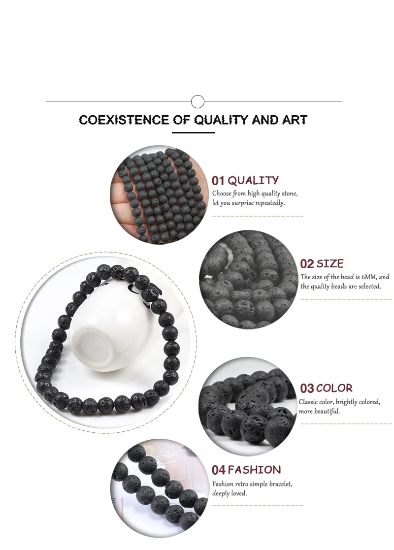 Natural Stone Bead Bracelet with Volcanic Lava - Smarsty