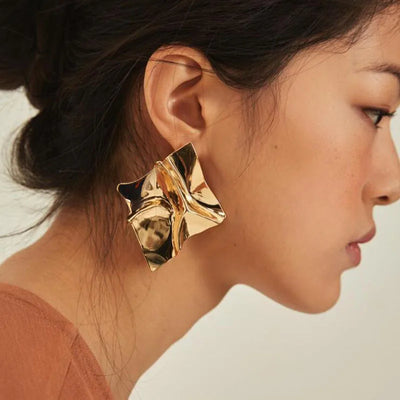 Gold Metal Drop Earrings with Irregular Heart Design for Women - Smarsty
