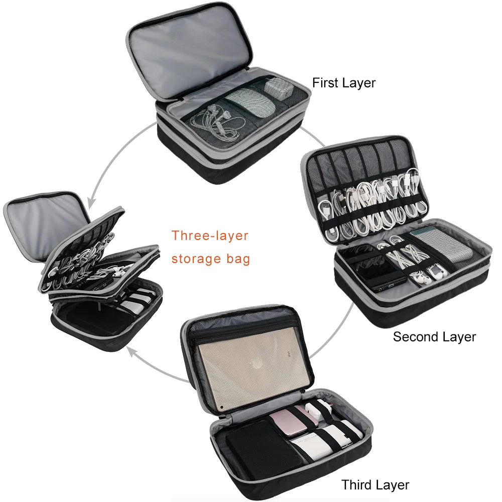 Multi Layer Electronic Accessories Organizer for Travel - Smarsty