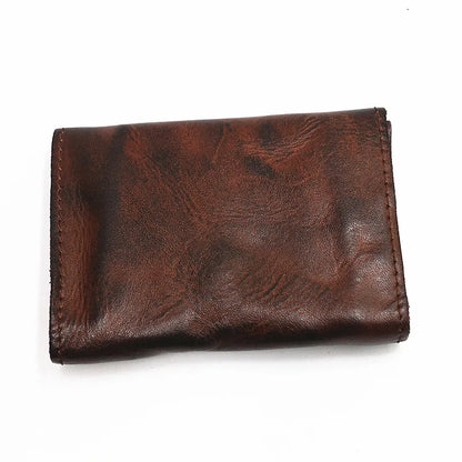 Genuine Leather Wallet for Men Women Brand Vintage Handmade Short Small Men's Wallets Card Holder Original Leather Coin Purse - Smarsty