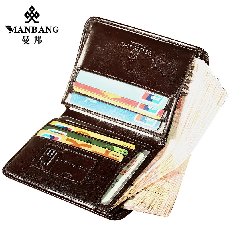 ManBang Classic Style Wallet Genuine Leather Men Wallets Short Male Purse Card Holder Wallet Men Fashion High Quality - Smarsty