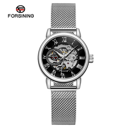 Fashionable Women's Mechanical Automatic Watch with Mesh Strap - Smarsty