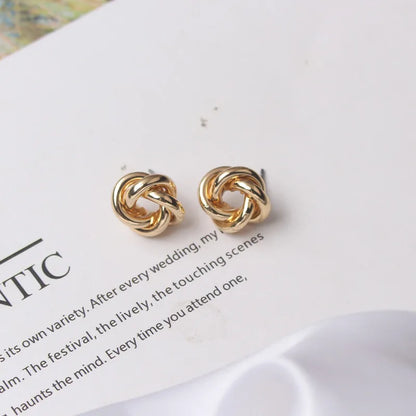Tiny Gold Twist Round Stud Earrings Small Unusual Design - Smarsty