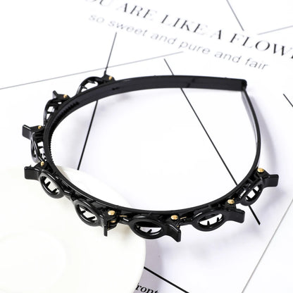 Double Layer Braided Headband With Pearl Accent Comfortable - Smarsty