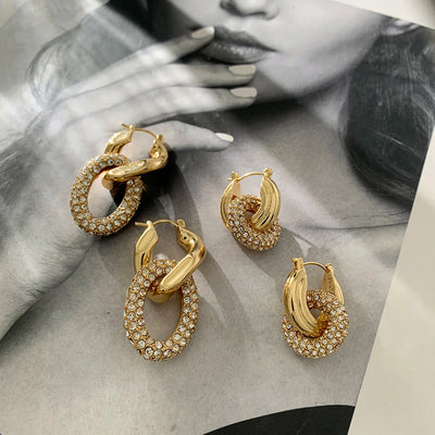 Gold Plated CZ Huggie Hoop Earrings Geometric U Shape - Smarsty