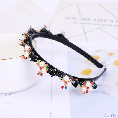 Double Layer Braided Headband With Pearl Accent Comfortable - Smarsty