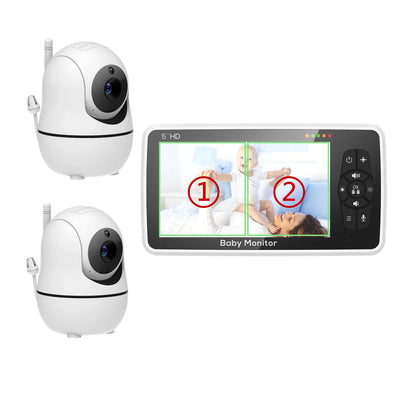 5 inch Video Baby Monitor with Two Camera and Audio, Night Vision, 4X Zoom, 1000ft Range 2-Way Audio Temperature Sensor Lullaby by Smarsty