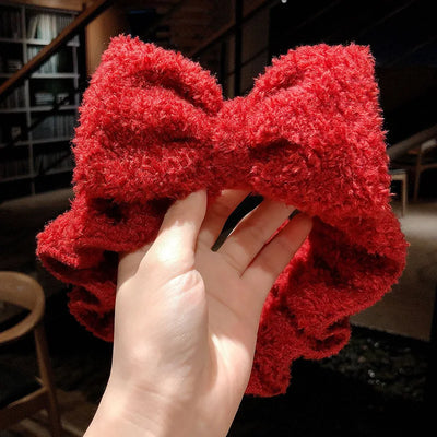 Soft Coral Fleece Bow Headband Warm Hair Holder Turban - Smarsty
