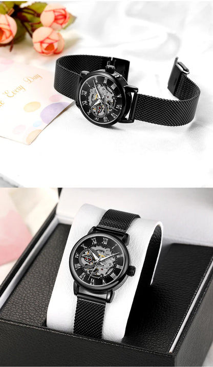 Fashionable Women's Mechanical Automatic Watch with Mesh Strap - Smarsty