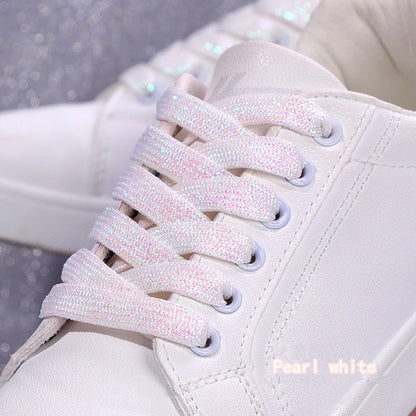 1Pair Fashion Glitter Shoelaces Colorful Flat Shoe laces for Athletic Running Sneakers Shoes Boot 1CM Width Shoelace Strings