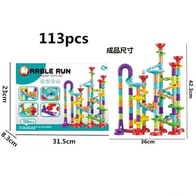 Marble Run Race Track Building Blocks Kids 3D Maze Ball Roll Toy DIY Marble Run Race Coaster Set 80/105/109/133pc Christmas Gift - Smarsty