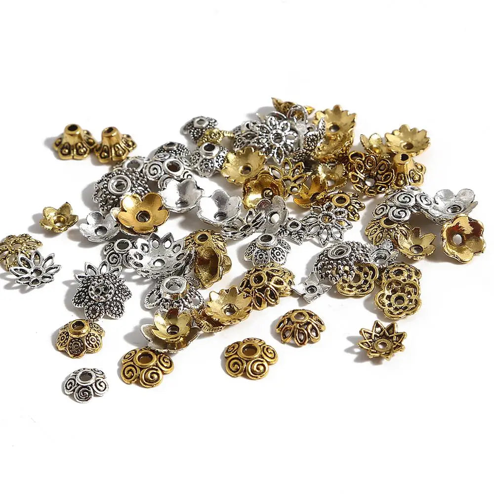 50pcs Tibetan Silver Leaf Flower Bead Caps for Jewelry Making - Smarsty