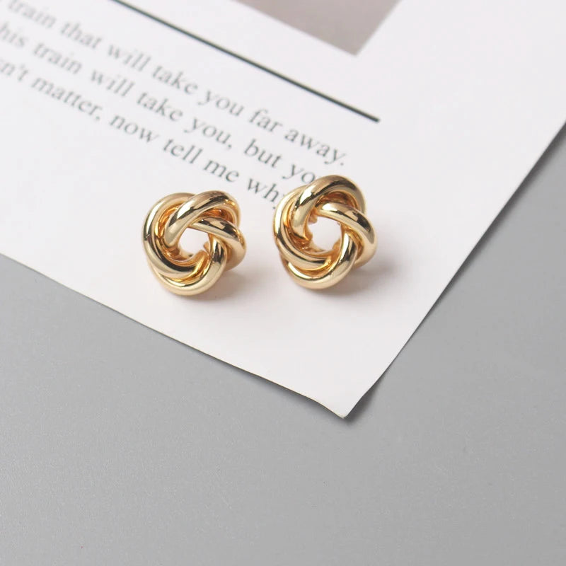 Tiny Gold Twist Round Stud Earrings Small Unusual Design - Smarsty