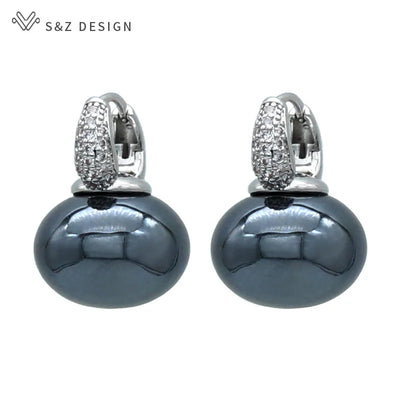 Fashion Pearl Dangle Earrings for Women with Cubic Zirconia - Smarsty