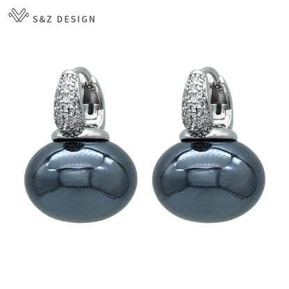 Fashion Pearl Dangle Earrings for Women with Cubic Zirconia - Smarsty