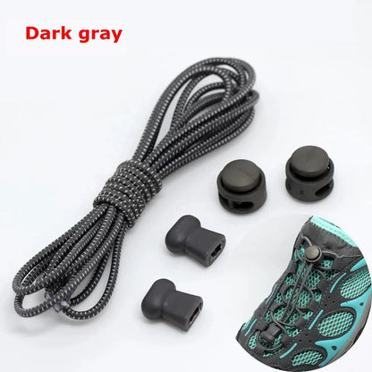 1 Pair 22 Colors Elastic Shoelaces Round Locking No Tie Shoe Laces Kids Adult Quick Lazy Laces Rubber Sneakers Shoelace T1 - Smarsty