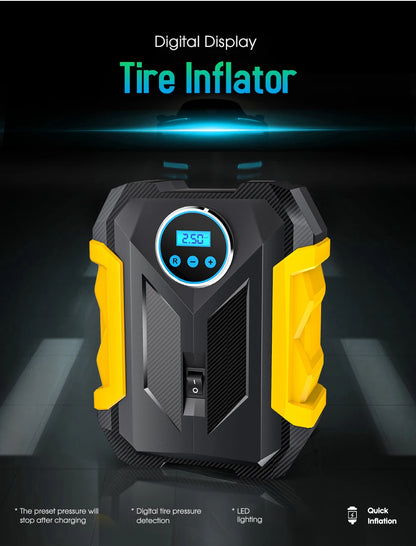 Portable Car Tire Inflator with LED Light and Digital Gauge - Smarsty
