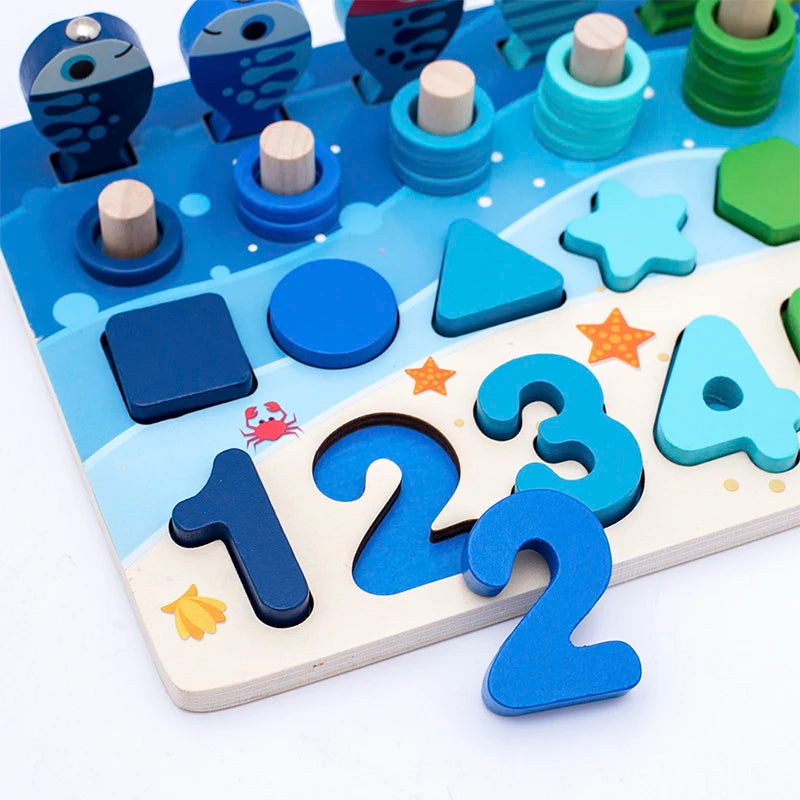 3D Preschool Children Educational Toys Wooden Montessori Arithmetic Magnetic Fishing Digital Shape Matching Building Block Toys - Smarsty