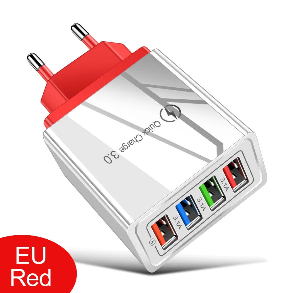 4 Port USB Quick Charge 3.0 Wall Charger EU Connector - Smarsty
