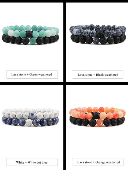 Couples Distance Lava Stone Yoga Bracelets Set - Smarsty
