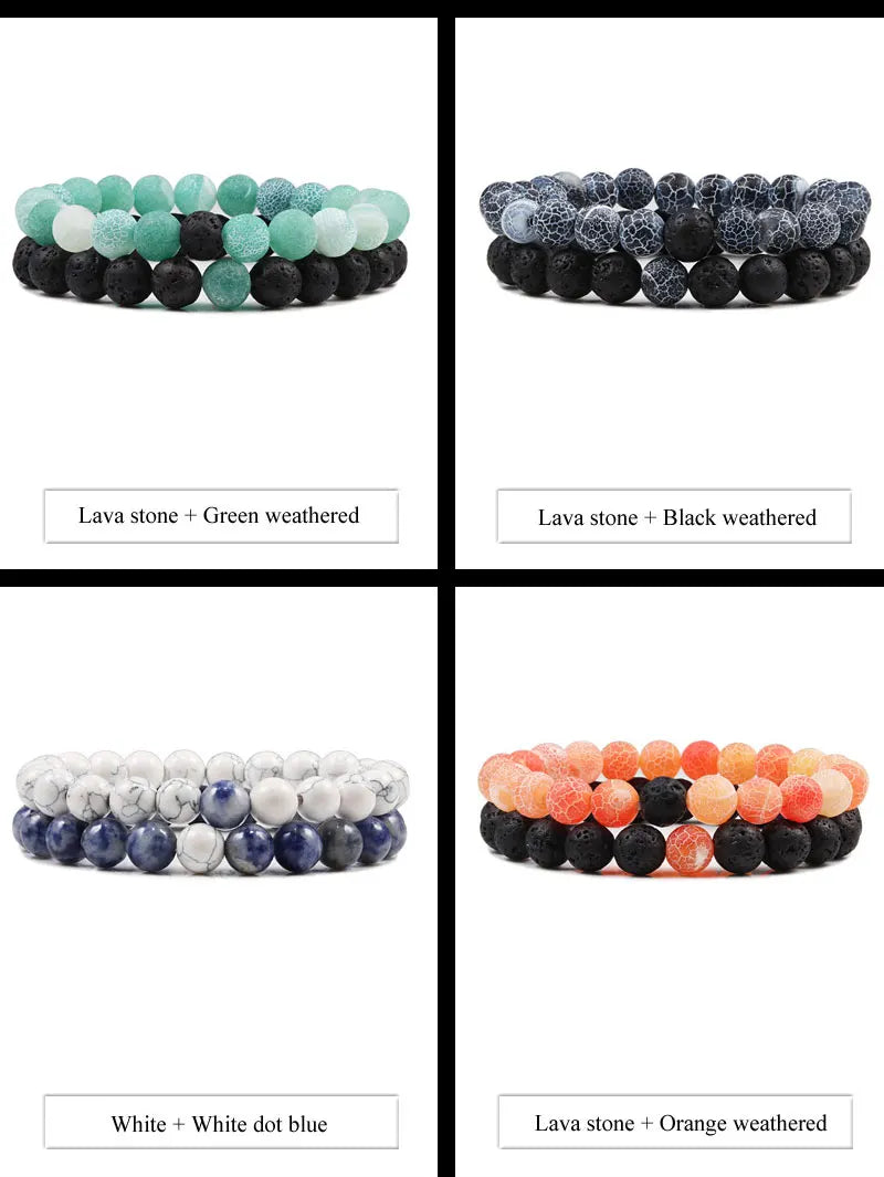 Couples Distance Lava Stone Yoga Bracelets Set - Smarsty