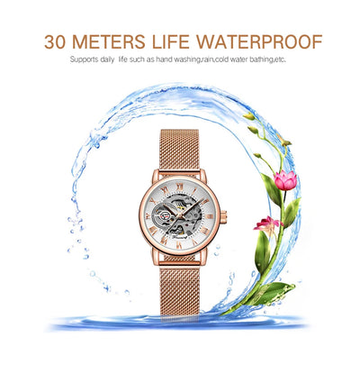 Fashionable Women's Mechanical Automatic Watch with Mesh Strap - Smarsty