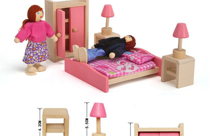 Wooden Dollhouse Furniture Miniature Toy For Dolls Kids Children House Play Toy Mini Furniture Sets Doll Toys Boys Girls Gifts