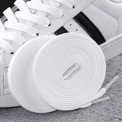 1Pair Classic shoelaces Flat black White Shoe Lace Double Fabric Non-slip Polyester Laces Casual Sport Shoestrings 100/120/140CM - Smarsty