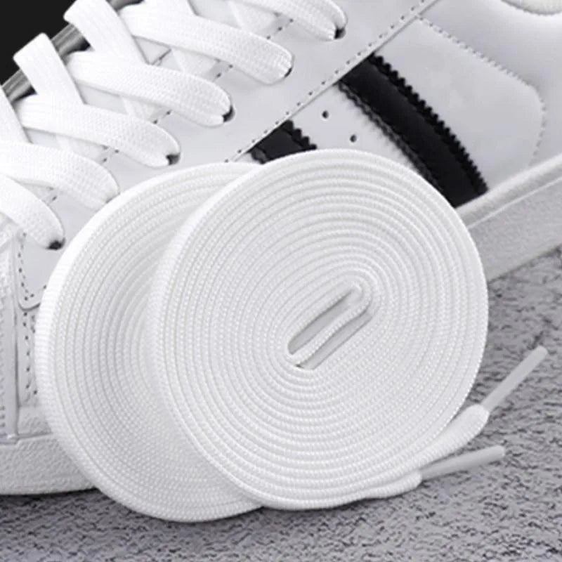 1Pair Classic shoelaces Flat black White Shoe Lace Double Fabric Non-slip Polyester Laces Casual Sport Shoestrings 100/120/140CM - Smarsty