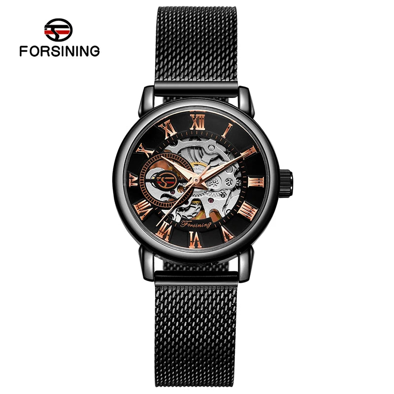 Fashionable Women's Mechanical Automatic Watch with Mesh Strap - Smarsty