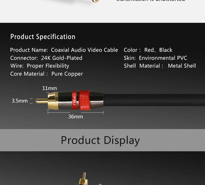 Coaxial Digital Audio RCA Cable for Superior Sound Quality - Smarsty