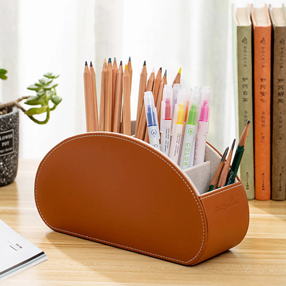 5 Grid Pu Leather Organizer Remote Control Phone And Tv Holder Desk Storage Box Cosmetics Brush by Smarsty