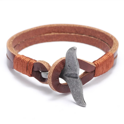 Vintage Leather Whale Tail Bracelet Beach Jewelry for Men Women - Smarsty