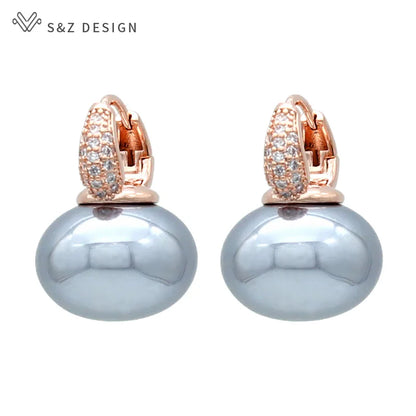 Fashion Pearl Dangle Earrings for Women with Cubic Zirconia - Smarsty