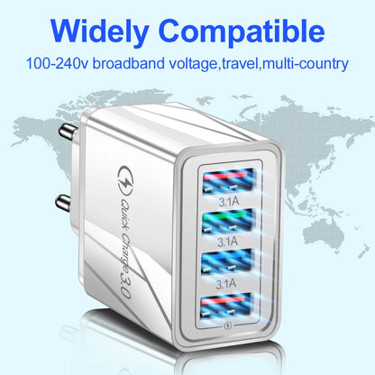 4 Port USB Quick Charge 3.0 Wall Charger EU Connector - Smarsty
