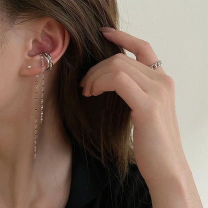 Zircon C Shape Long Tassel Ear Cuffs No Piercing Earrings - Smarsty