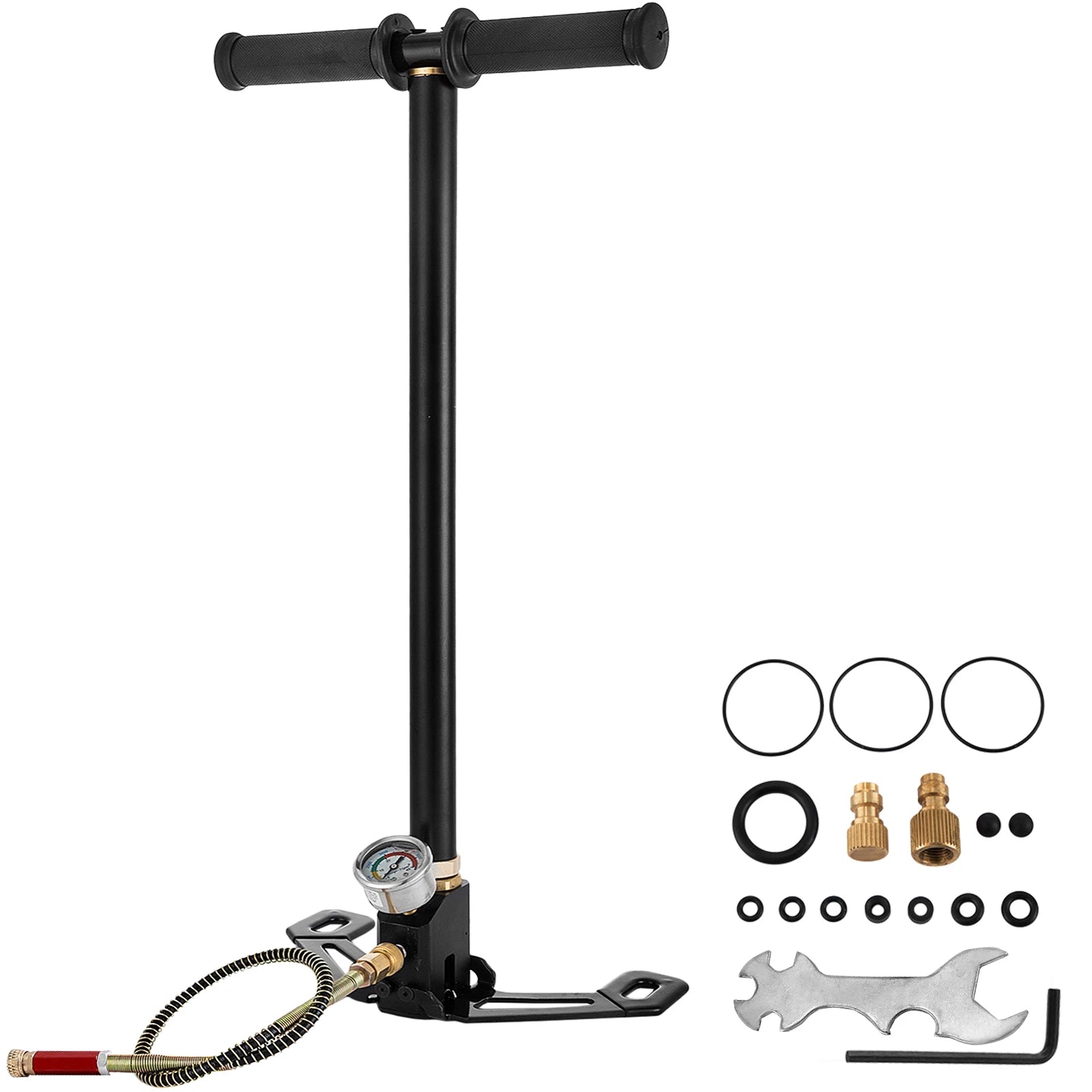 VEVOR 3 Stage PCP Pump 30MPa 4500PSI W/ Pressure Gauge Air Hand Stirrup Pump for Pistols, Rifles, Air Guns, Car Bicycle Hunting - Smarsty