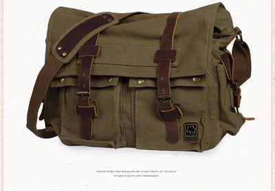 Vintage Leather Canvas Messenger Bag Unisex Crossbody - Smarsty
