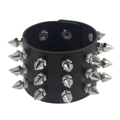 2024 Adjustable Black Pu Leather Spike Bracelet - Smarsty