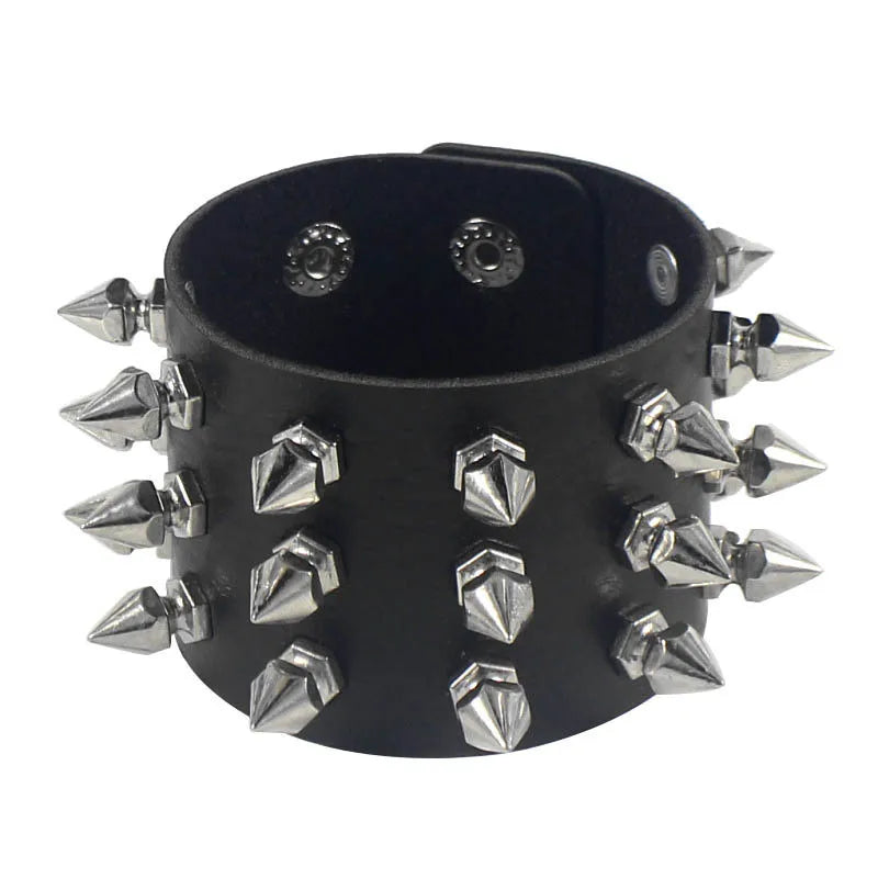 2024 Adjustable Black Pu Leather Spike Bracelet - Smarsty