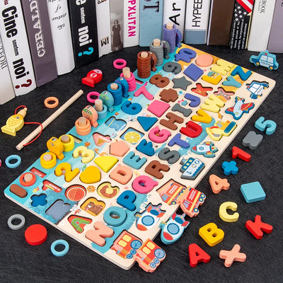 3D Preschool Children Educational Toys Wooden Montessori Arithmetic Magnetic Fishing Digital Shape Matching Building Block Toys - Smarsty