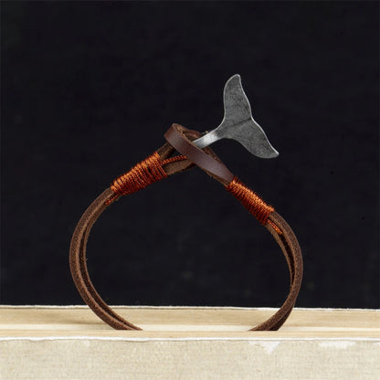 Vintage Leather Whale Tail Bracelet Beach Jewelry for Men Women - Smarsty