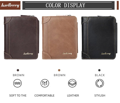 New PU Leather Men Wallets High Quality Zipper Short Desigh Card Holder Male Purse Vintage Coin Holder Men Wallets - Smarsty