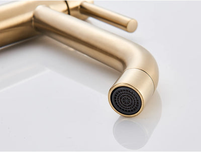 Brushed Gold Bathroom Faucet Hot Cold Water Mixer - Smarsty
