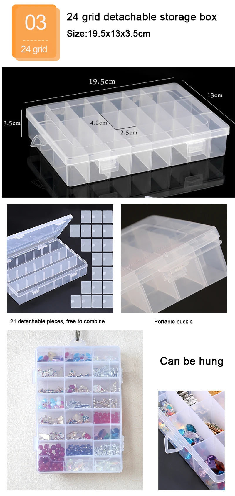 Adjustable Plastic Jewelry Storage Box with 10 Compartment Slots - Smarsty