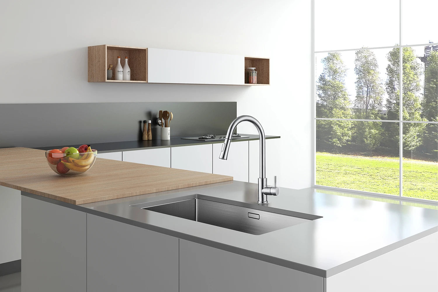 Brushed Nickel Pull Out Kitchen Faucet with Single Handle - Smarsty