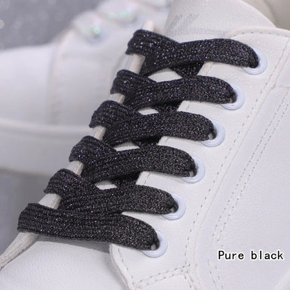 1Pair Fashion Glitter Shoelaces Colorful Flat Shoe laces for Athletic Running Sneakers Shoes Boot 1CM Width Shoelace Strings