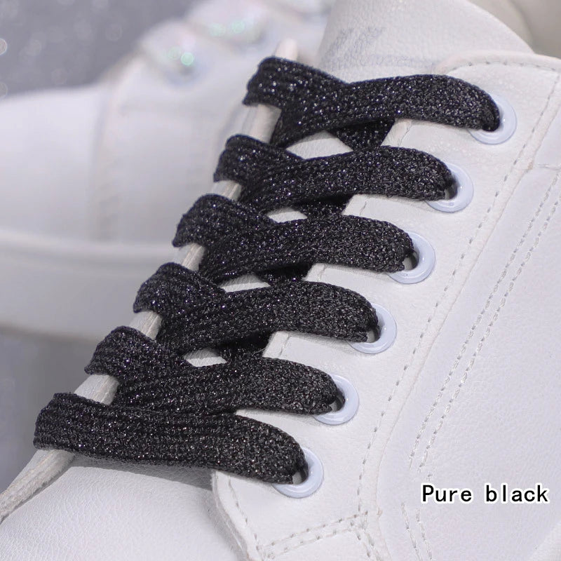 1Pair Fashion Glitter Shoelaces Colorful Flat Shoe laces for Athletic Running Sneakers Shoes Boot 1CM Width Shoelace Strings