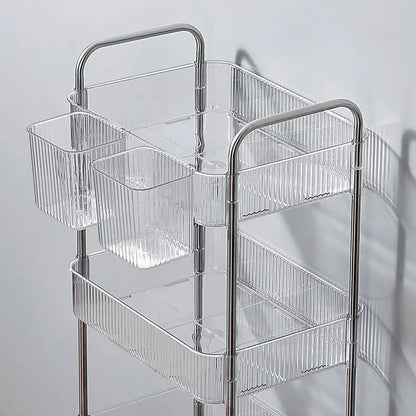 3/4 Layer Rolling Trolley Storage Rack Movable Trolley With Hanging Basket Bathroom Storage Makeup Snack Organizer Transparent